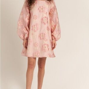 NWOT Pink Bubble Sleeve Floral Organza Mini Dress